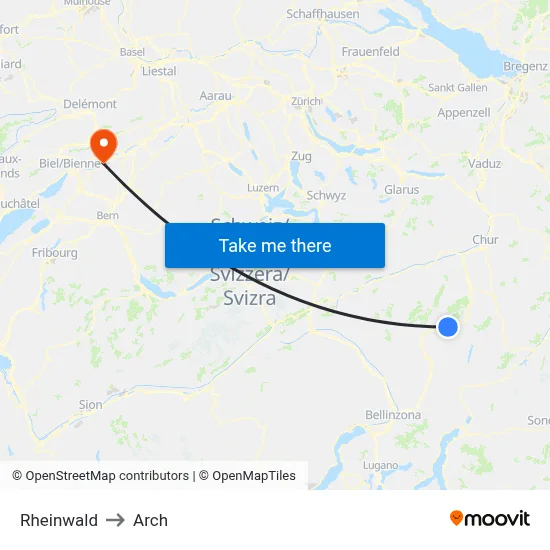 Rheinwald to Arch map