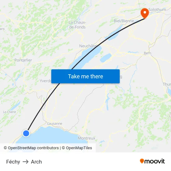 Féchy to Arch map