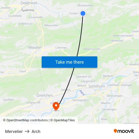 Mervelier to Arch map