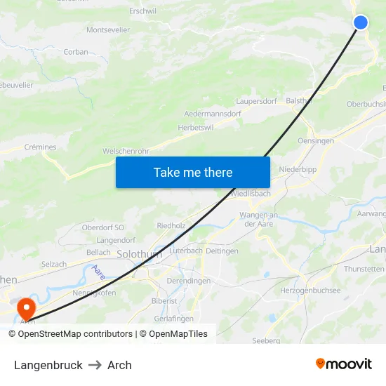 Langenbruck to Arch map