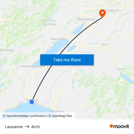 Lausanne to Arch map
