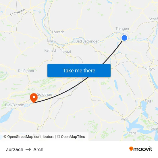 Zurzach to Arch map