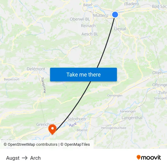 Augst to Arch map