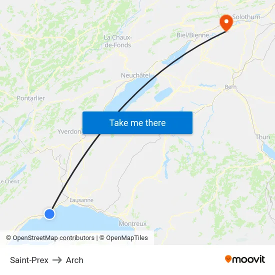 Saint-Prex to Arch map
