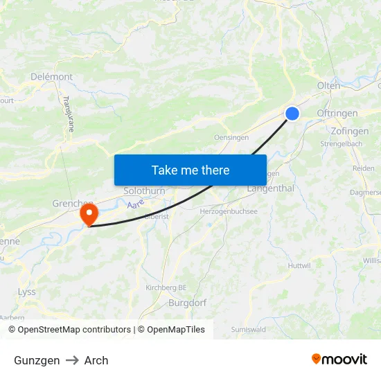 Gunzgen to Arch map