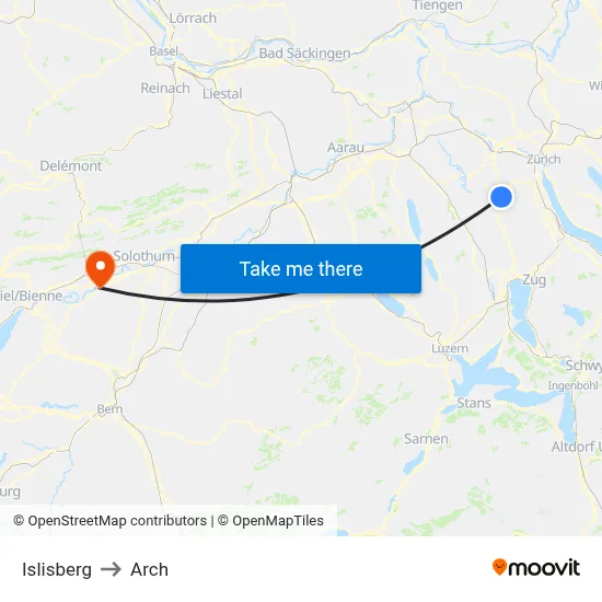 Islisberg to Arch map