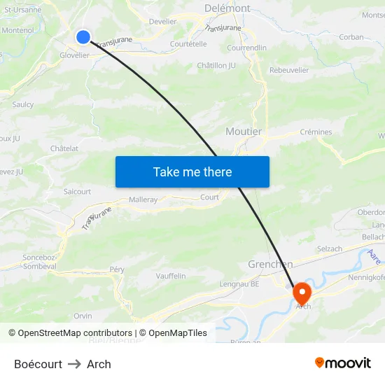 Boécourt to Arch map