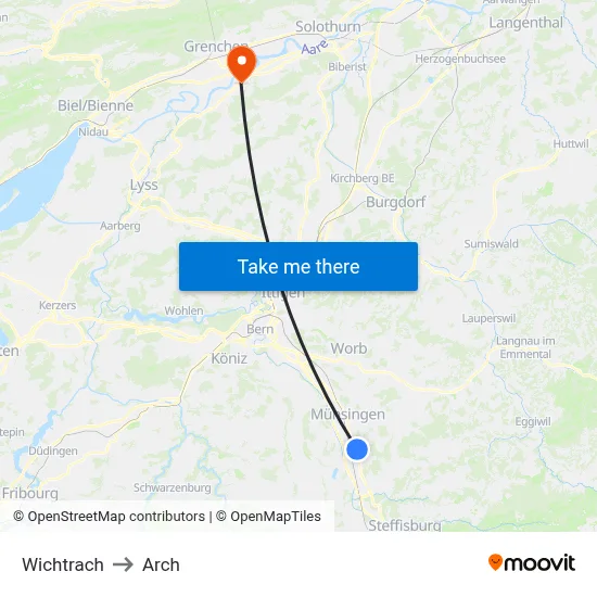 Wichtrach to Arch map