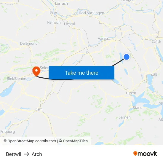 Bettwil to Arch map