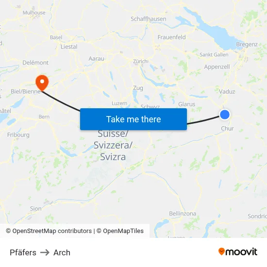 Pfäfers to Arch map