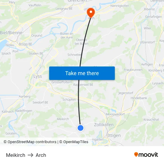 Meikirch to Arch map