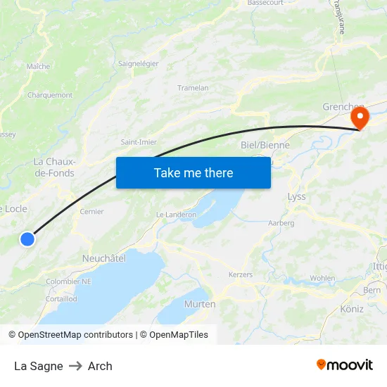 La Sagne to Arch map