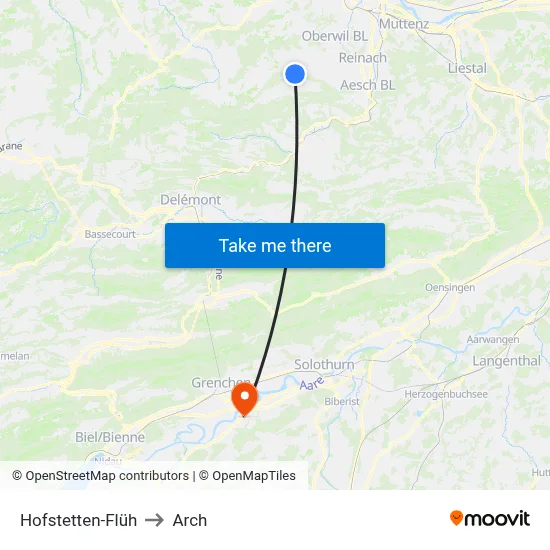 Hofstetten-Flüh to Arch map