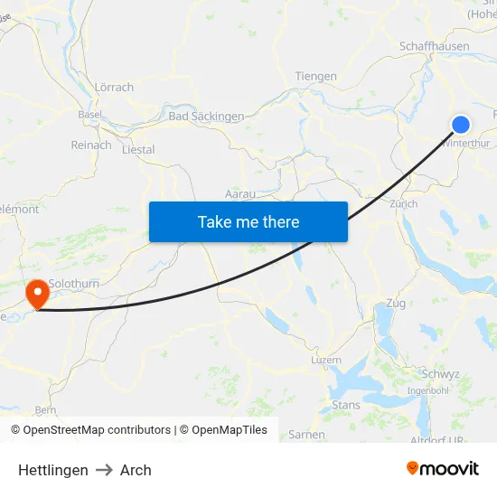 Hettlingen to Arch map