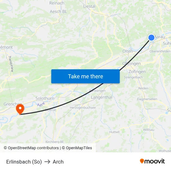 Erlinsbach (So) to Arch map