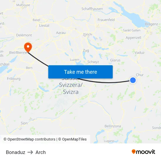 Bonaduz to Arch map
