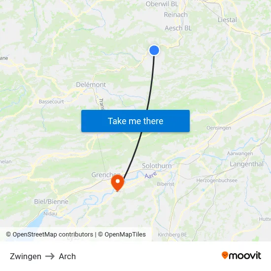 Zwingen to Arch map