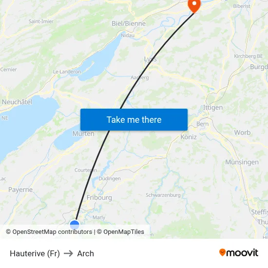 Hauterive (Fr) to Arch map