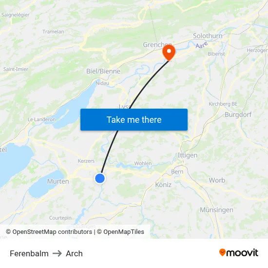 Ferenbalm to Arch map
