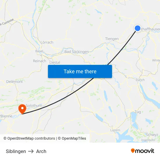 Siblingen to Arch map
