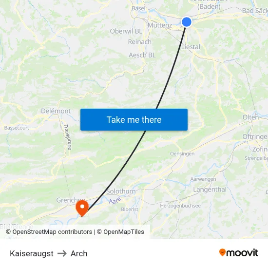 Kaiseraugst to Arch map