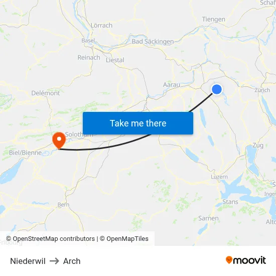 Niederwil to Arch map