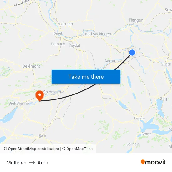 Mülligen to Arch map