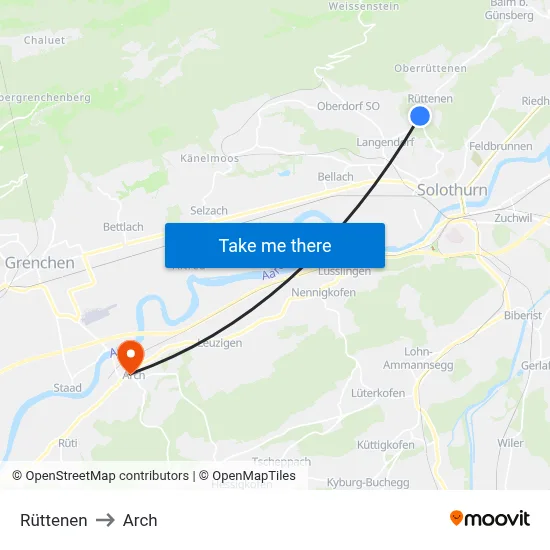 Rüttenen to Arch map