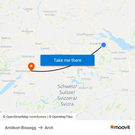 Amlikon-Bissegg to Arch map