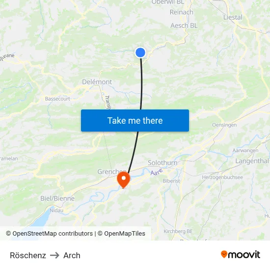 Röschenz to Arch map