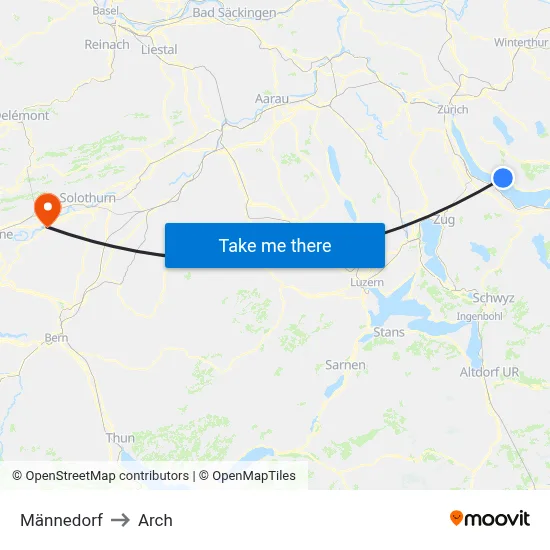 Männedorf to Arch map