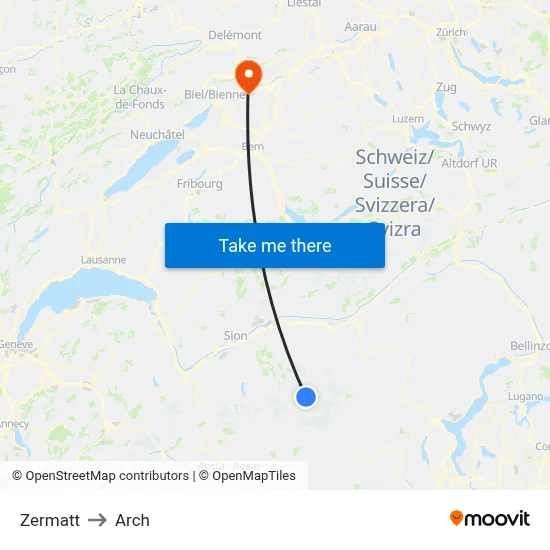 Zermatt to Arch map