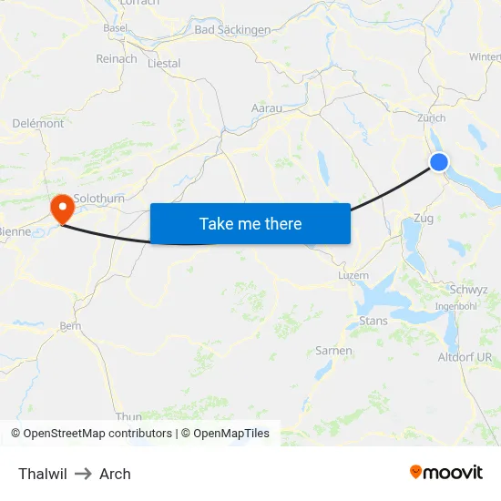 Thalwil to Arch map