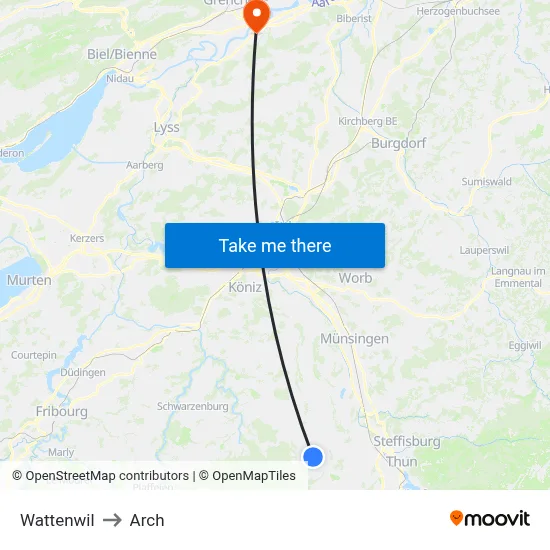 Wattenwil to Arch map