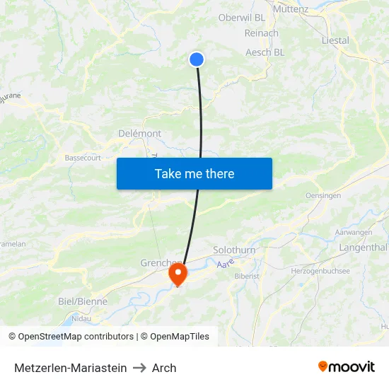 Metzerlen-Mariastein to Arch map