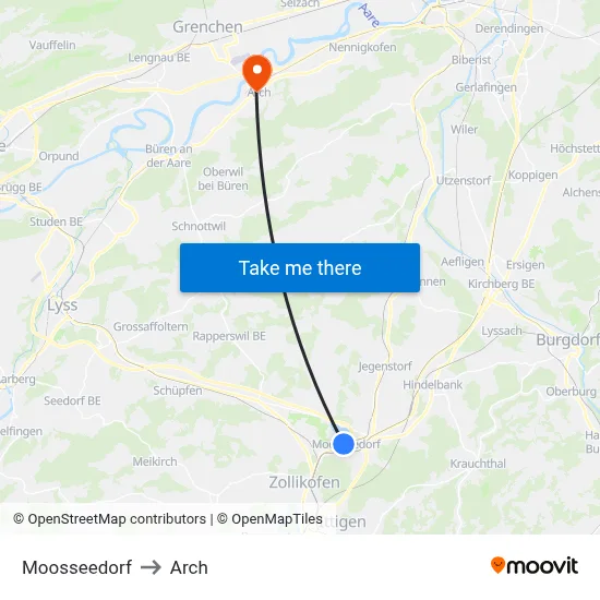 Moosseedorf to Arch map