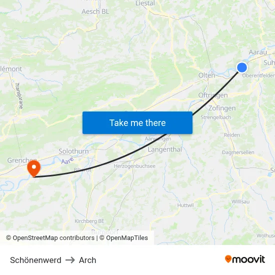 Schönenwerd to Arch map