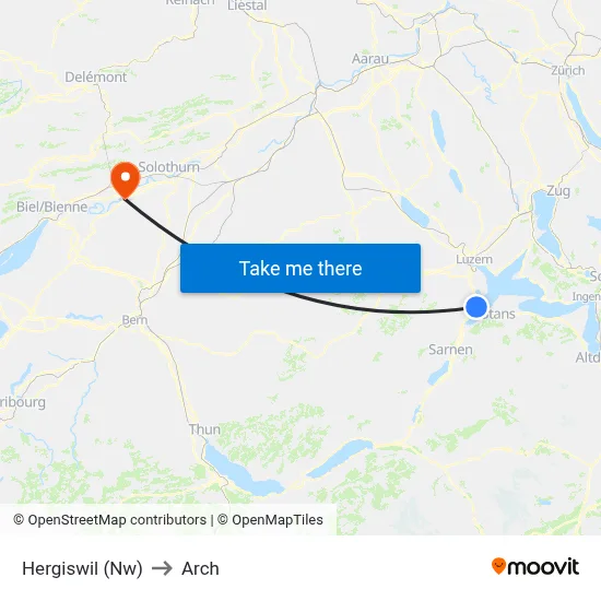 Hergiswil (Nw) to Arch map