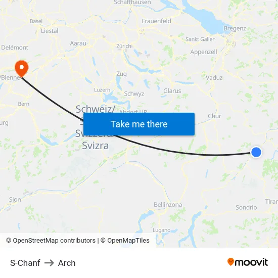 S-Chanf to Arch map