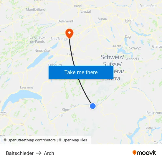Baltschieder to Arch map