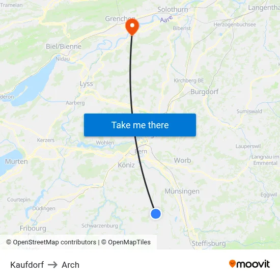 Kaufdorf to Arch map