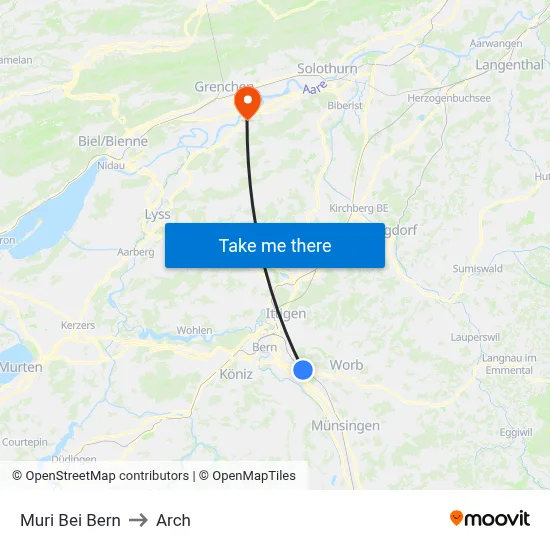 Muri Bei Bern to Arch map