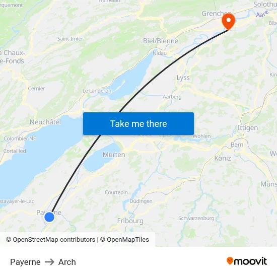 Payerne to Arch map