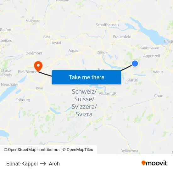 Ebnat-Kappel to Arch map