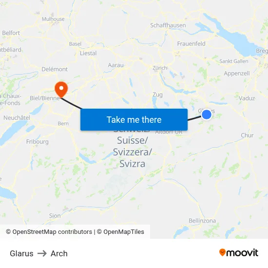 Glarus to Arch map