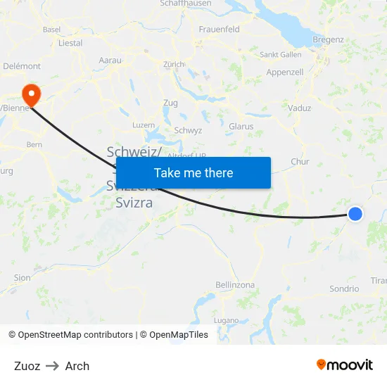 Zuoz to Arch map