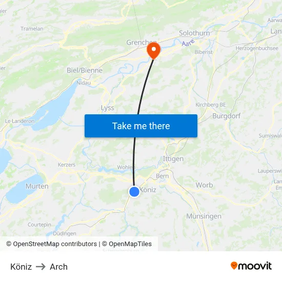 Köniz to Arch map