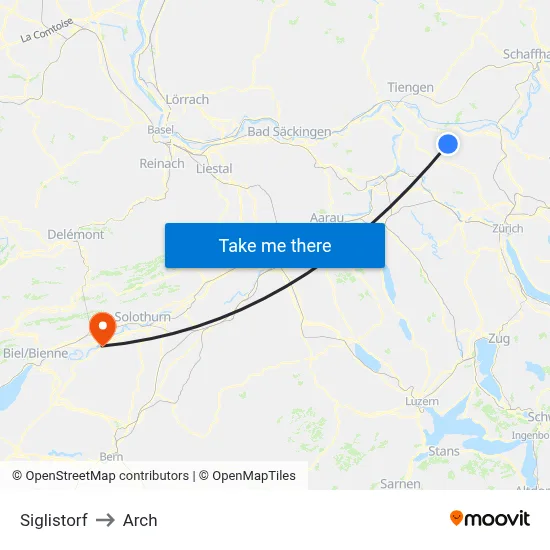 Siglistorf to Arch map