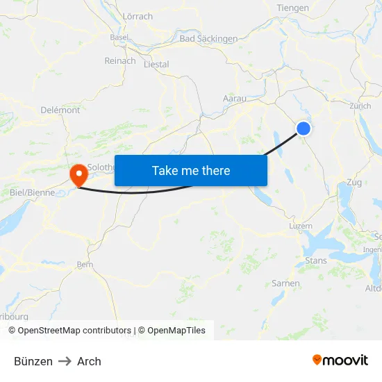 Bünzen to Arch map