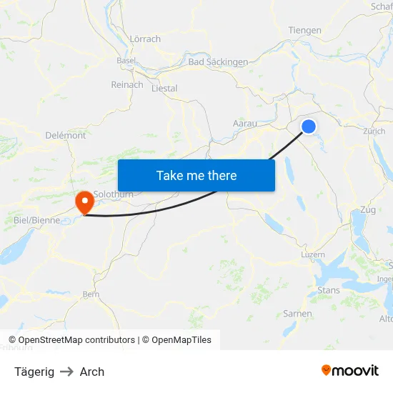 Tägerig to Arch map